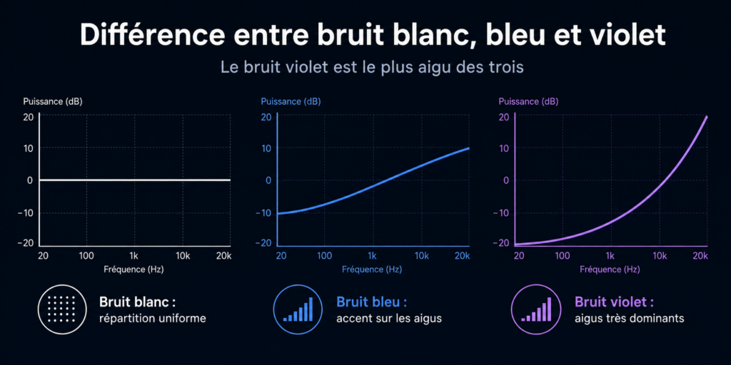 Différence entre bruit blanc, bleu et violet