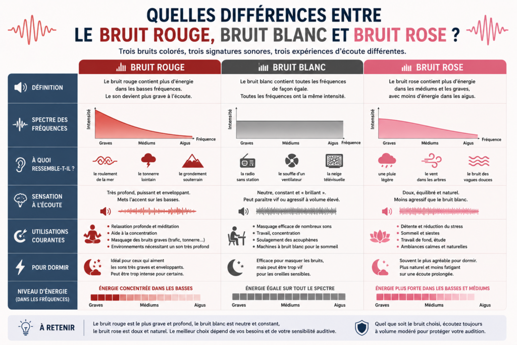differences entre bruit rouge, bruit blanc et bruit rose